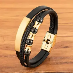 XQNI Stainless Steel Bracelet Men Magnetic Punk Black Leather Wristband Mature and Elegant Giving Bangle The Best Gift for Men