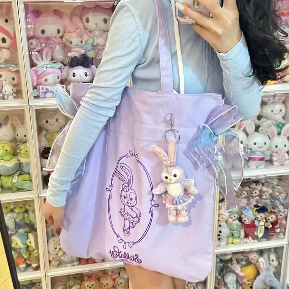 Disney Stellalou dreams of dancing, bolsos morados bonitos, bolsos de hombro con estampado de dibujos animados Kawaii, bolso de compras de gran capacidad para niñas