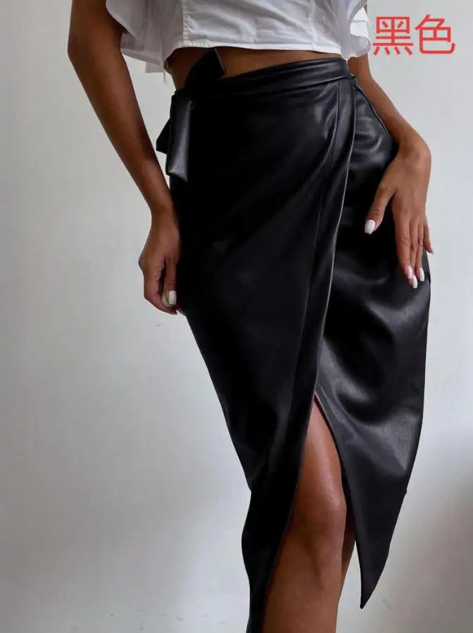 Y2K Hot Girl Style Hip Wrapped Leather Skirt Half Skirt Summer Solid Color High Waist Hot Girl Fashion Hip Wrapped Half Skirt