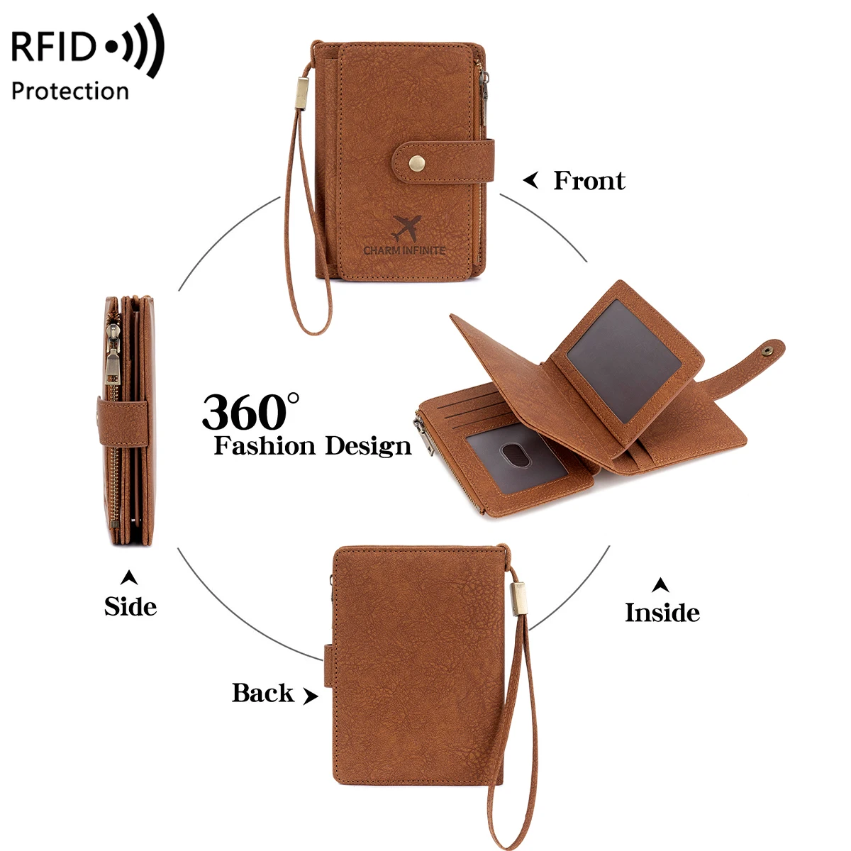Multi-Functional RFID Blocking Passport Wallet with Multiple Compartments Zipper Buckles Travel Document Storage Bag view 4