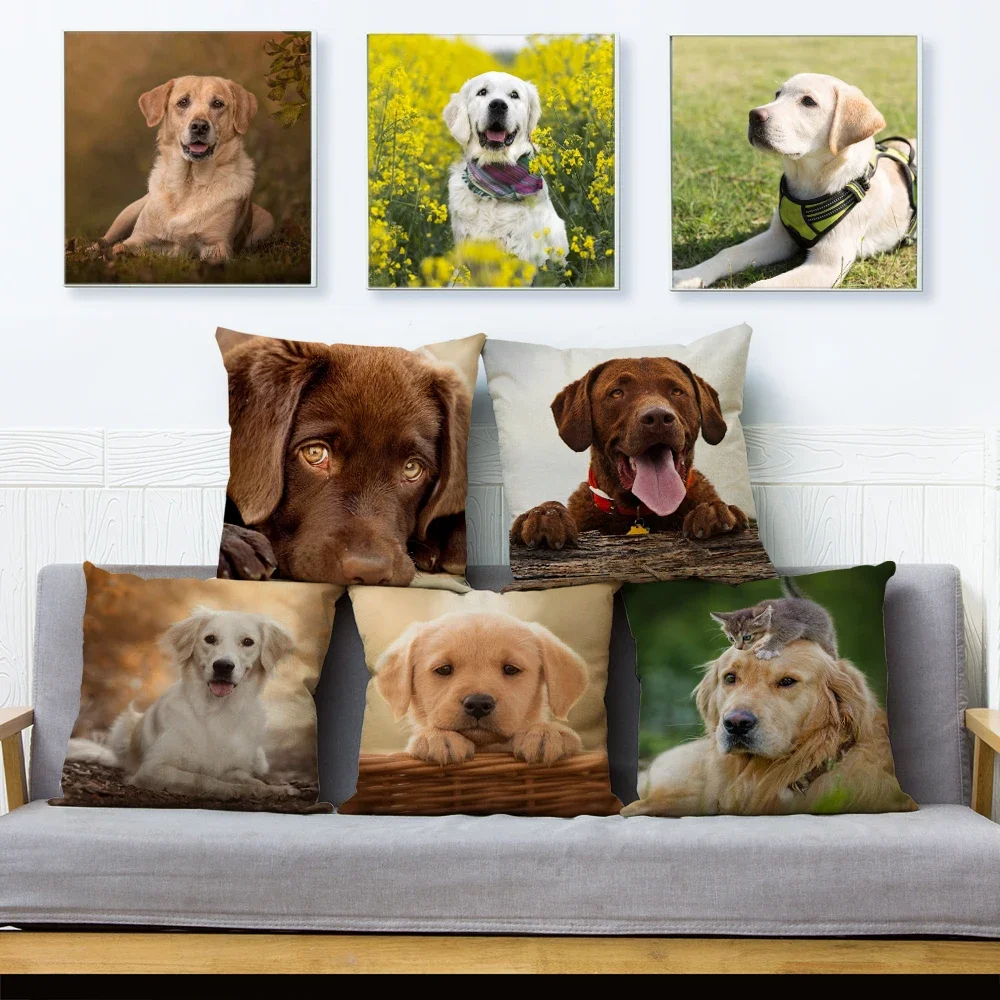 Brown Labrador Pillowcase Decor Cute Dog Pet Animal Printed Cushion Cover for Sofa Home Car Polyester Pillow Case 45*45cm