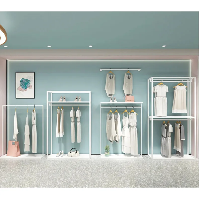 Customize.Modern White Metal Display Rack Stand Store Clothing Rack Fashion Store