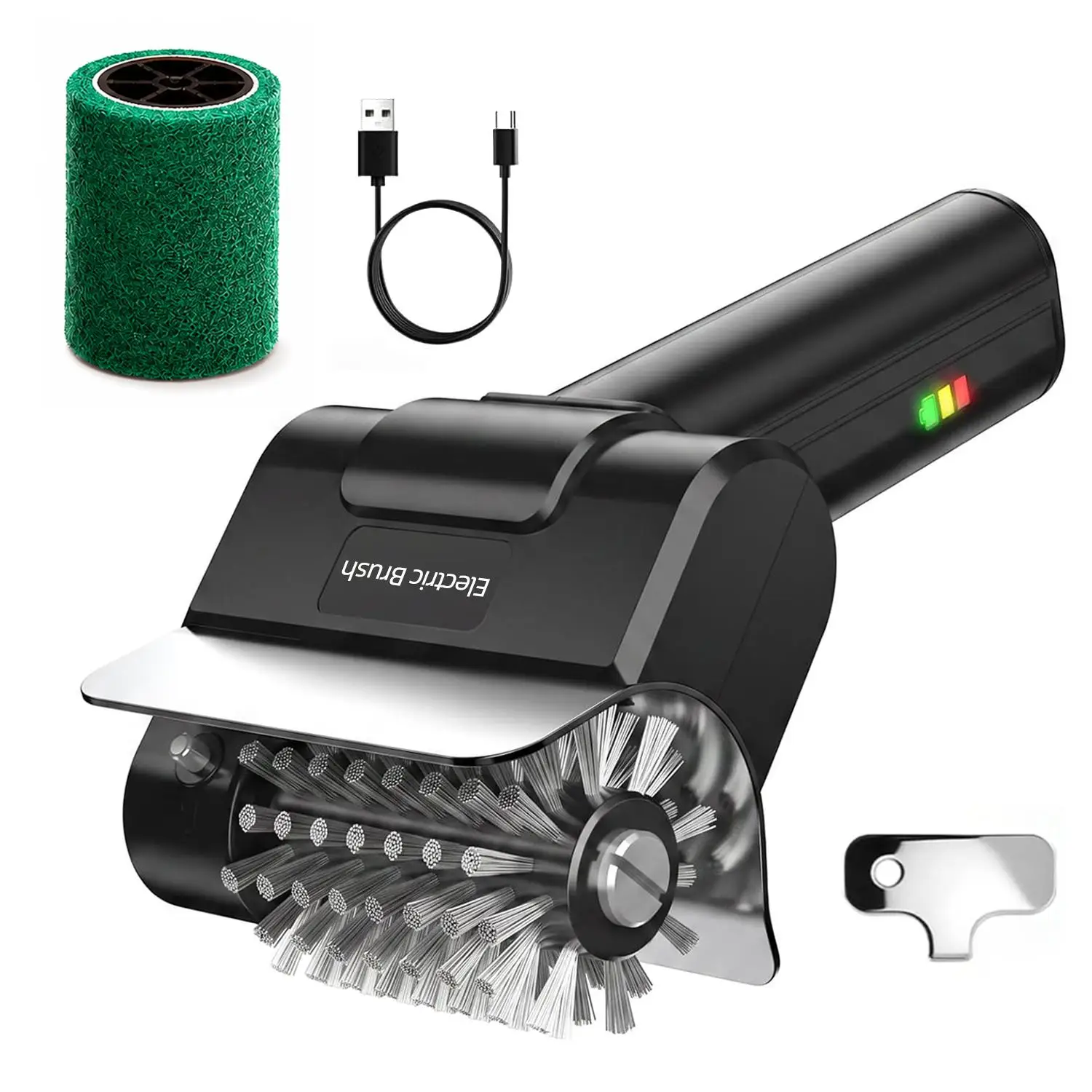 Rechargeable Electric BBQ Grill Cleaner Brush 1100RPM Cordless Automatic Barbecue Cleaning Tool 2000mAh Portable Stainless Steel Rotating Washable Head Heat-Resistant Shield Safety Lock Outdoor Charcoal Grilling Accessories