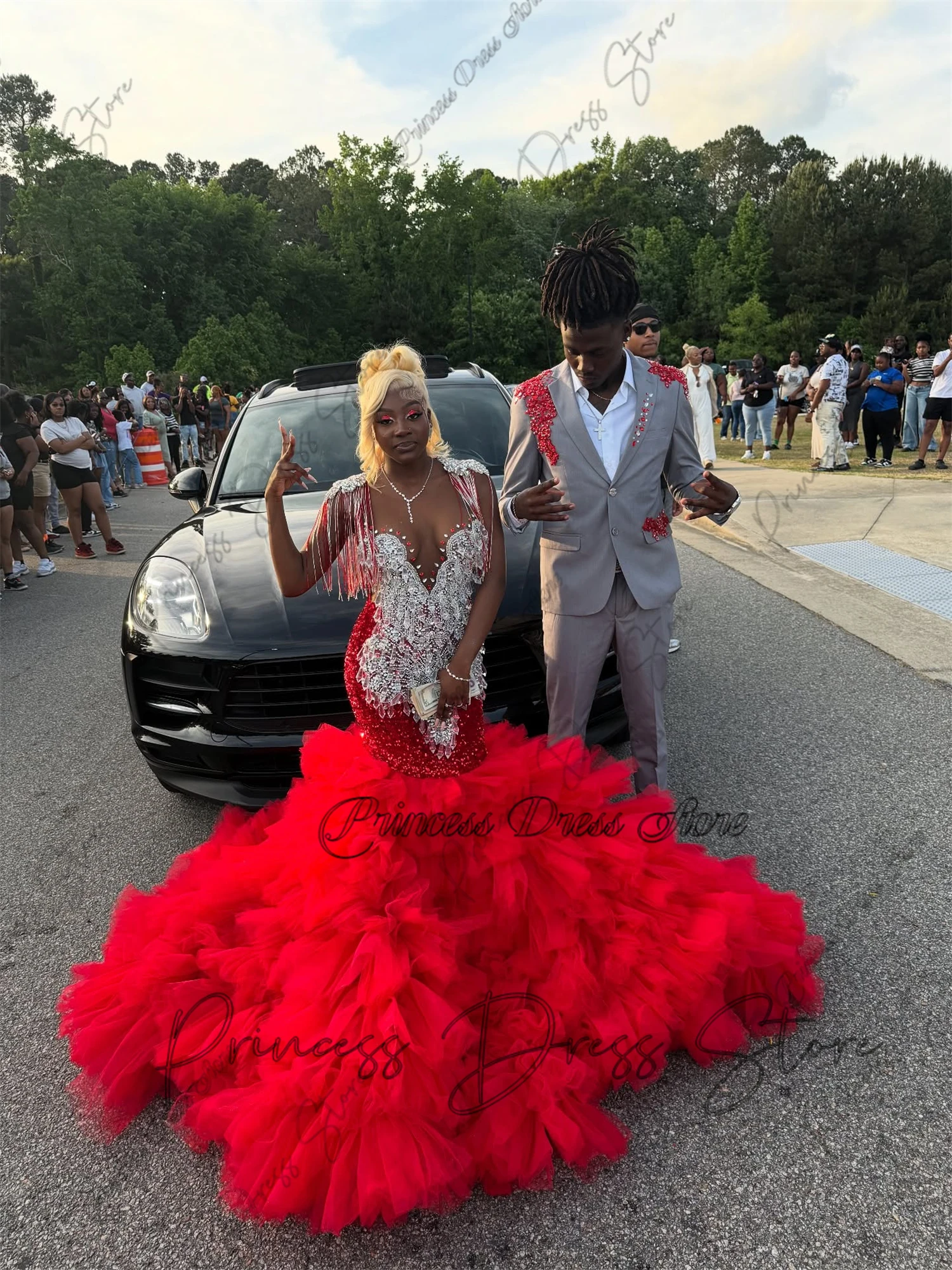 لامعة الوافدين الجدد تول الكشكشة فساتين السهرة الماس كريستال الراين فستان عيد ميلاد مساء ثوب رسمي مخصص #2