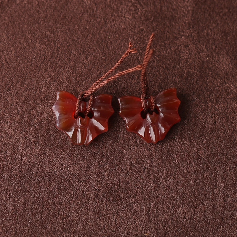 HandCarved Red Agate Bat Earring Natural Semi-Precious Stone Jewelry Making 17x14x4mm Weight 2.5g