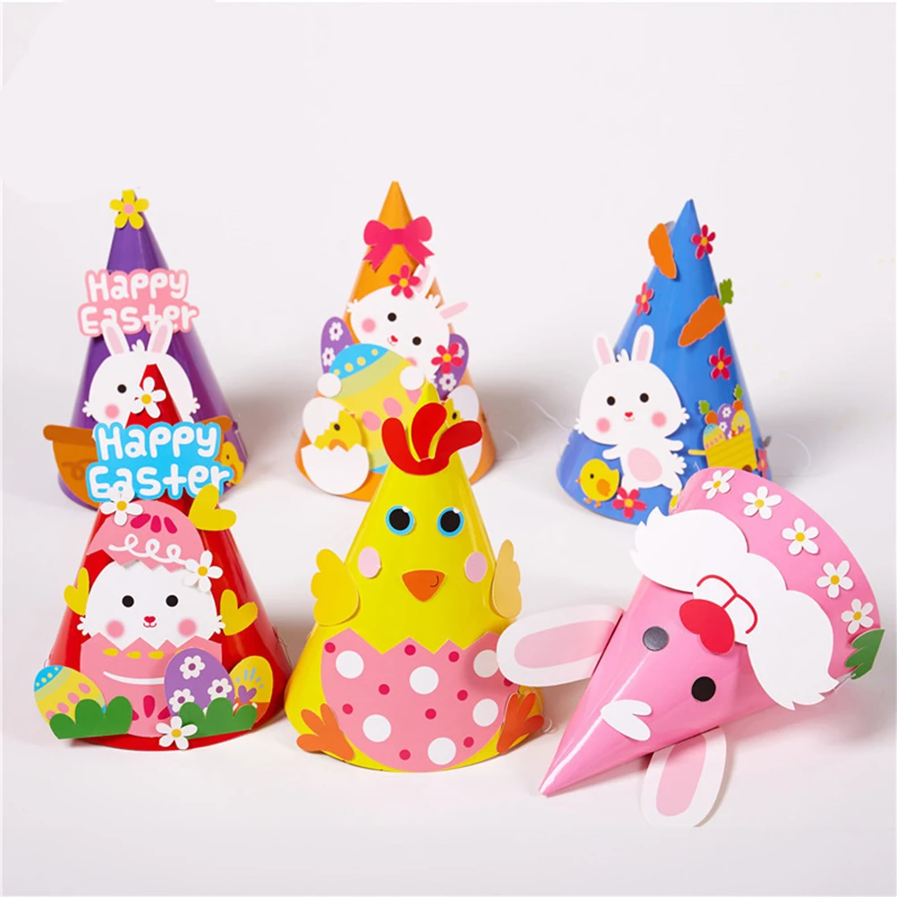 6Pcs DIY Paper Easter Hat Animal Costume Accessories Decorative Cartoon Caps for Kids Party Kindergarten Fun DIY Paper Cap