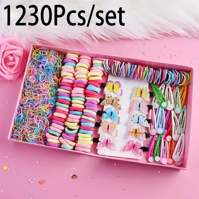 ncmama 1230Pcs Fashion Colorful Hair Bands Cute Women Girls Elastic Rubber Band Scrunchies Ponytail Holder Hair Accessories Set