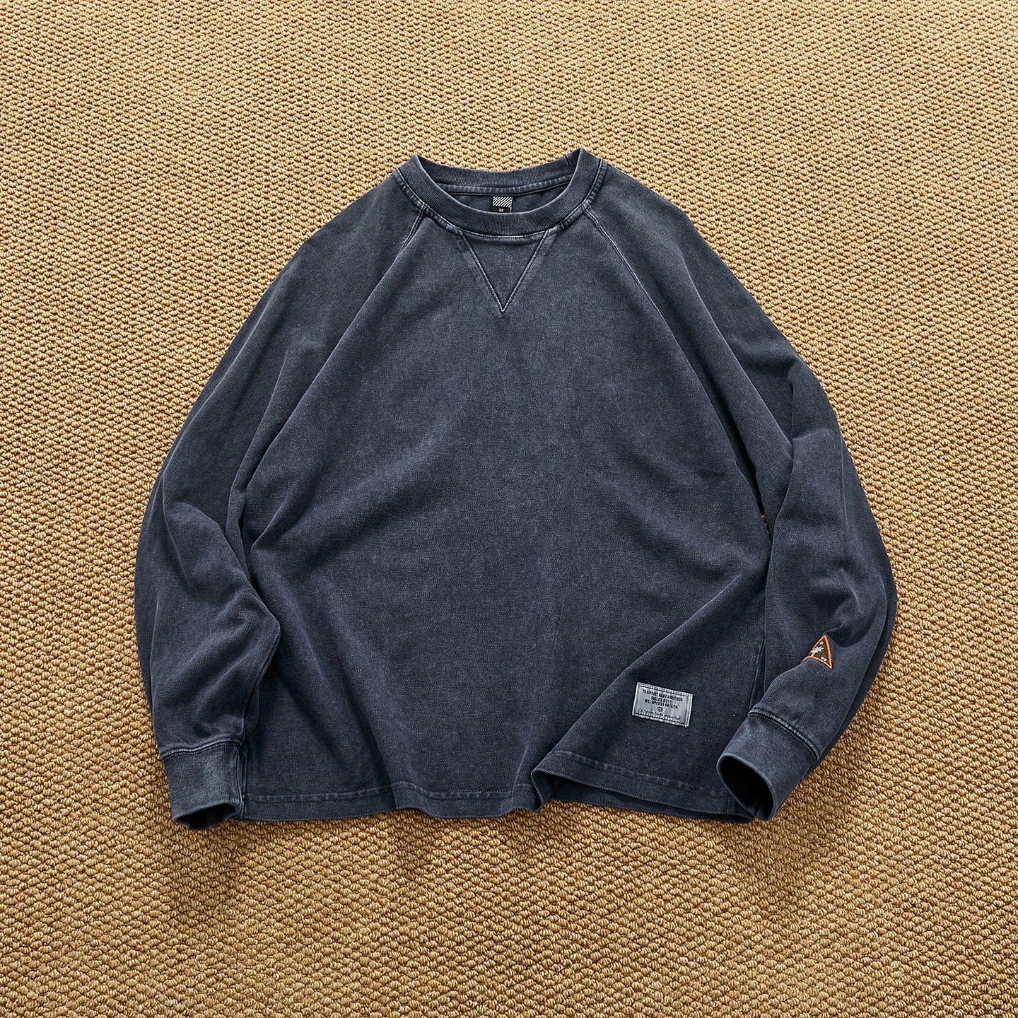 

Мужская хлопковая толстовка с круглым вырезом Heavyweight Pique — винтажная футболка с длинными рукавами и потертыми нашивками (стиль верхней одежды больших размеров)