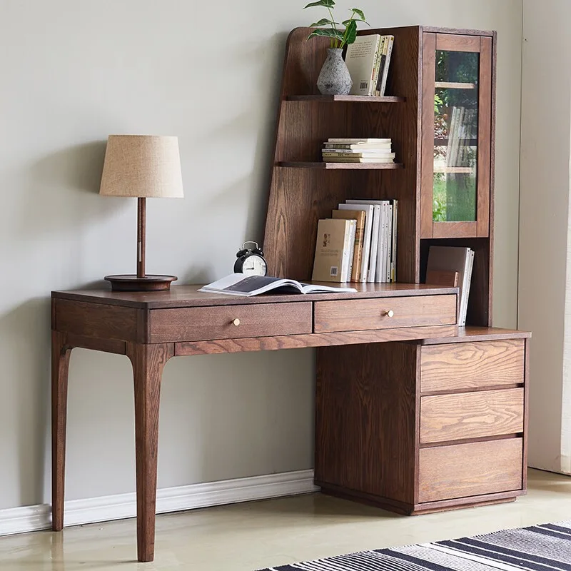 Desk Nordic solid wood bookcase combination home study retractable student desktop computer table