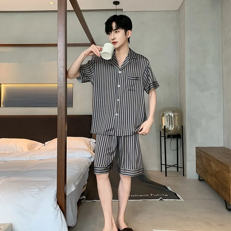Pajamas Men's Summer Ice Silk Plus Size Large Size Loose 2026 New Summer Short Sleeve Shorts Set