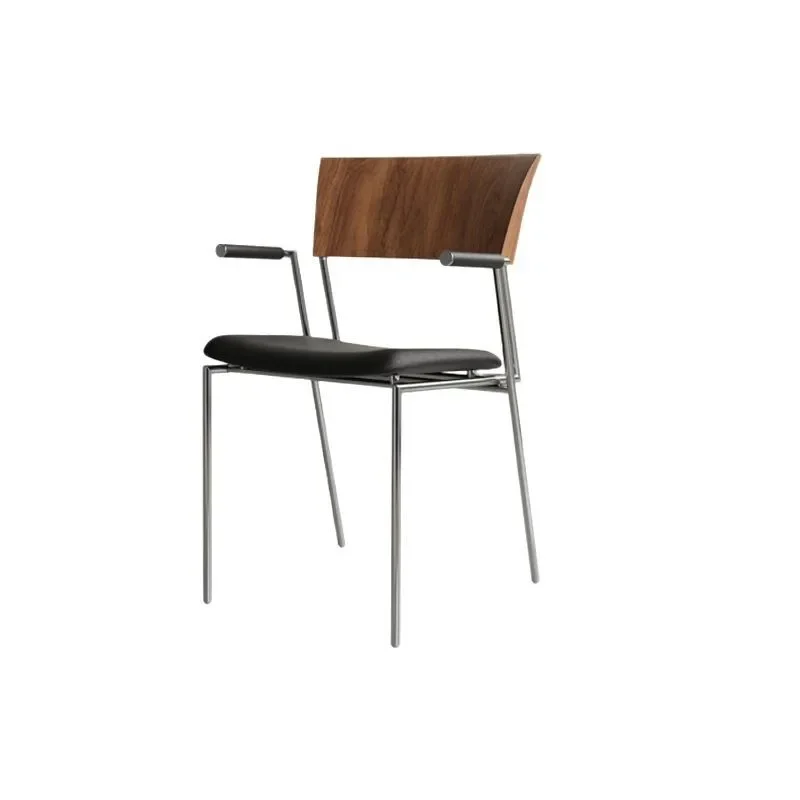 

Italian minimalist leather home dining chair modern minimalist high-end North American walnut solid wood with