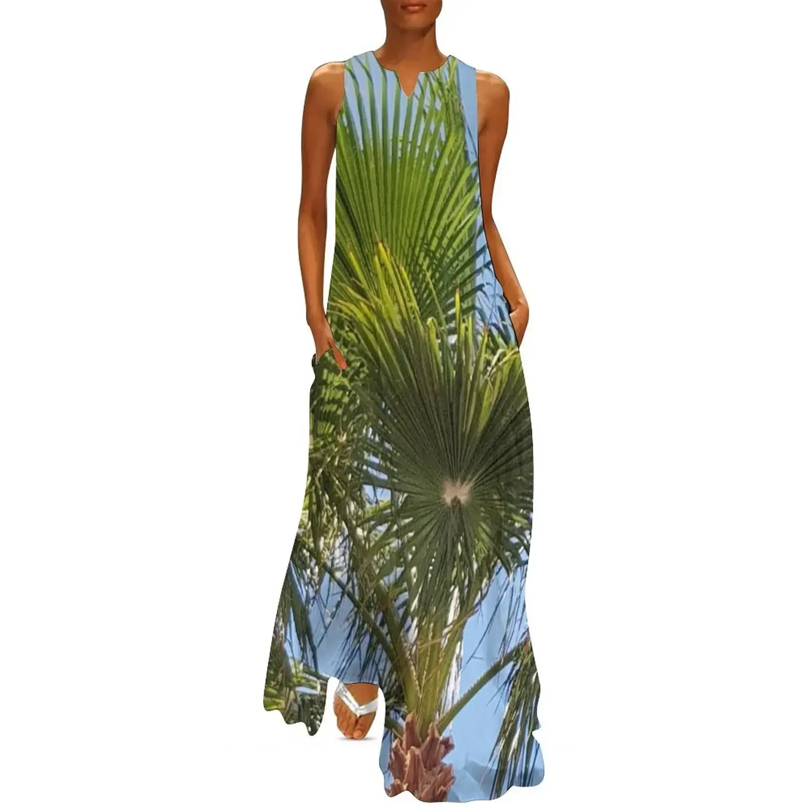 

Colours of Crete 1 - Palm Tree with clear blue sky Long Dress dress summer 2025 women cute dress Women's