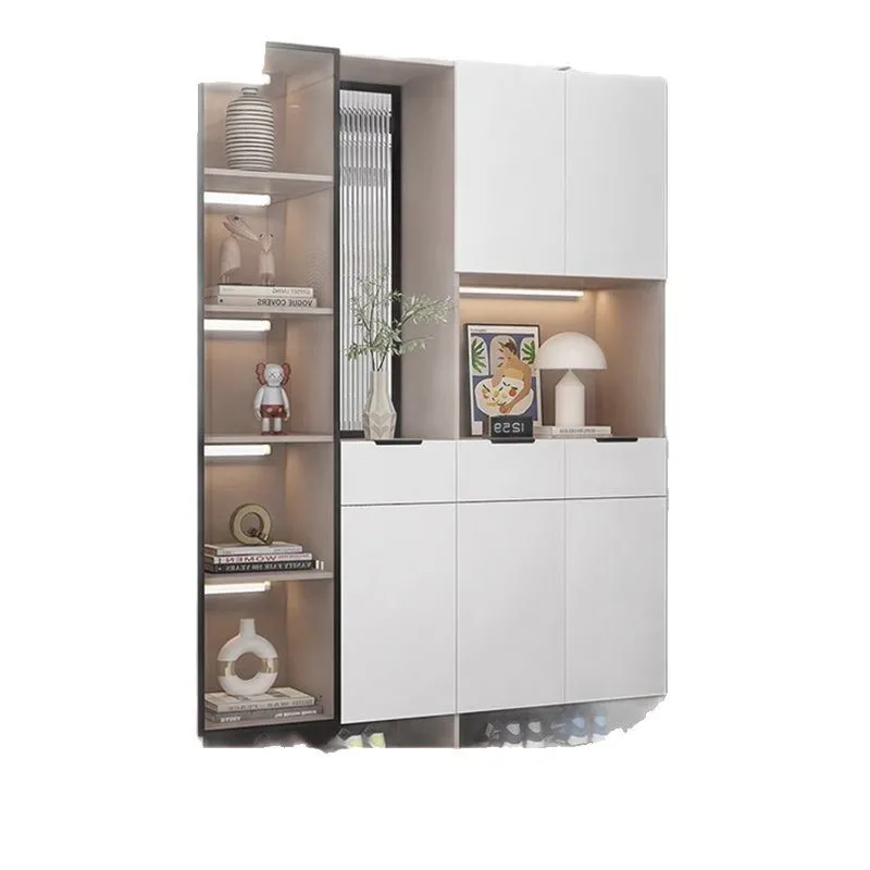 

The entrance shoe cabinet is integrated, the living room screen is partitioned, and the living room is blocked.