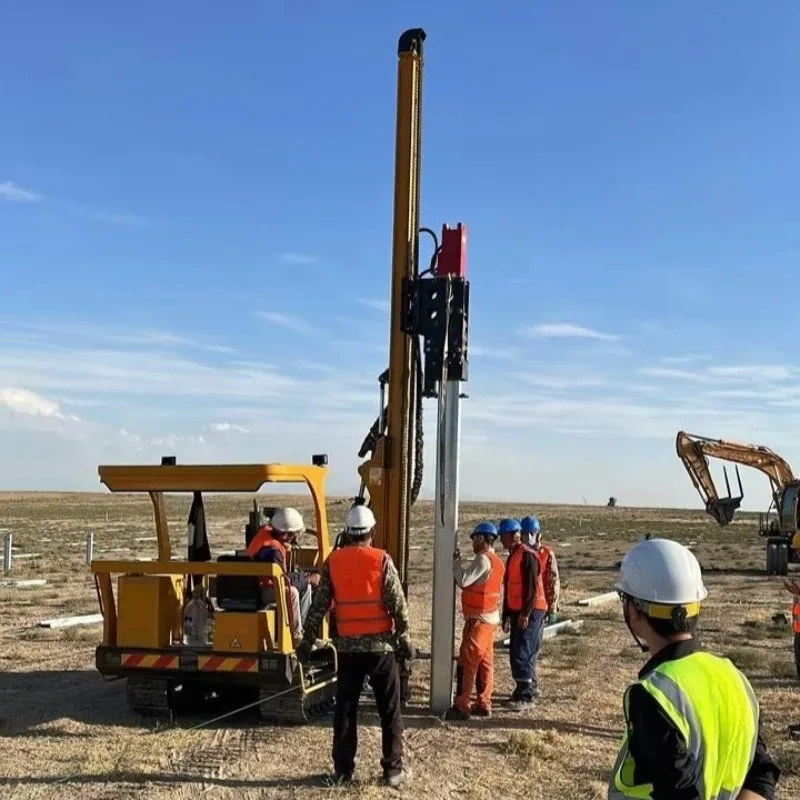 Hydraulic Photovoltaic Pile Driver Spiral Auger Equipped For Boring Holes And Driving Posts Simultaneously On Site