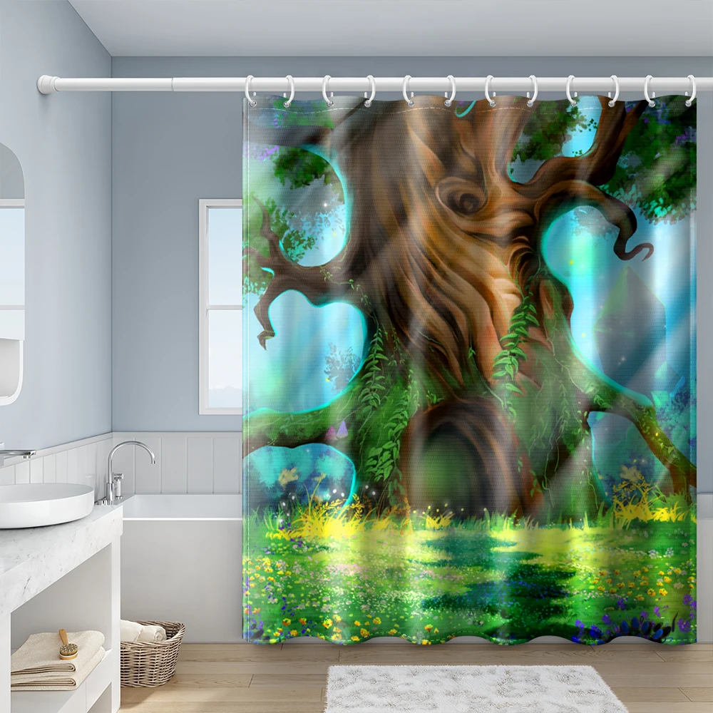 Landscape Forest Trees Fantasy Lantern Shower Curtain Hippie Bathroom Curtain With Hook Bathroom Accessories