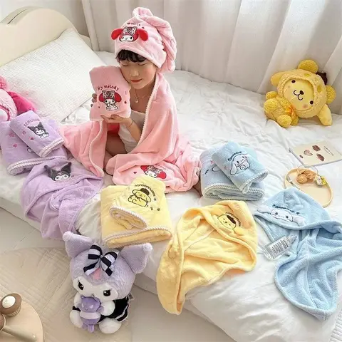 산리오 시나모롤 목욕 타올 목욕 캡, 포차코 멜로디 쿠로미 소녀, 빠른 건조 헤어 캡, 어린이 비치 타올, 가정용 3 개