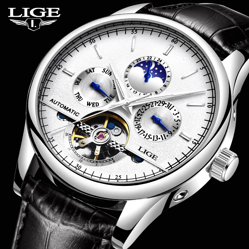 

LIGE Luxury Men Watch Tourbillon Mechanical Wristwatch Hand Wind Stainless Steel Fashion Waterproof Watches Relogio Masculion