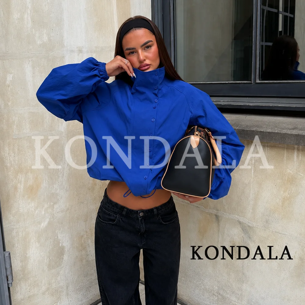 KONDALA Women Chic Street Style Stand-Collar Jacket Buttons Drawstring Jacket New 2026 Summer Early Autumn Commute Casual Jacket