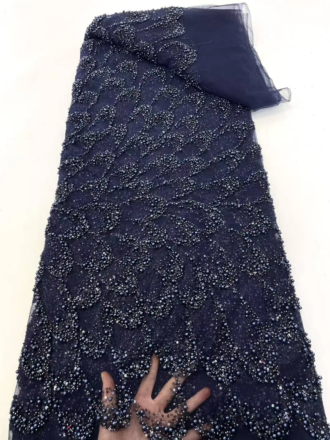 African Beaded  High Quality Nigerian Sequins With Pearl Lace French Tulle Lace Fabric For Party Dress Sewing