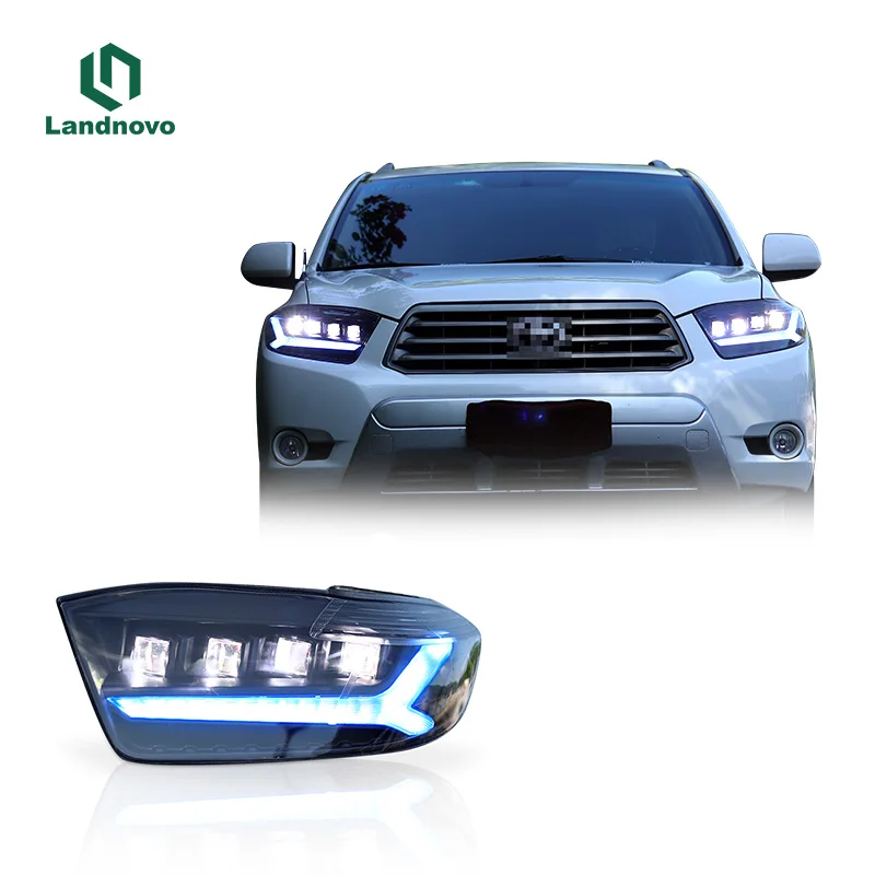 

Landnovo модифицированный тип автомобильная светодиодная фара для Toyota highlander 2009 2010 2011 светодиодная фара в сборе