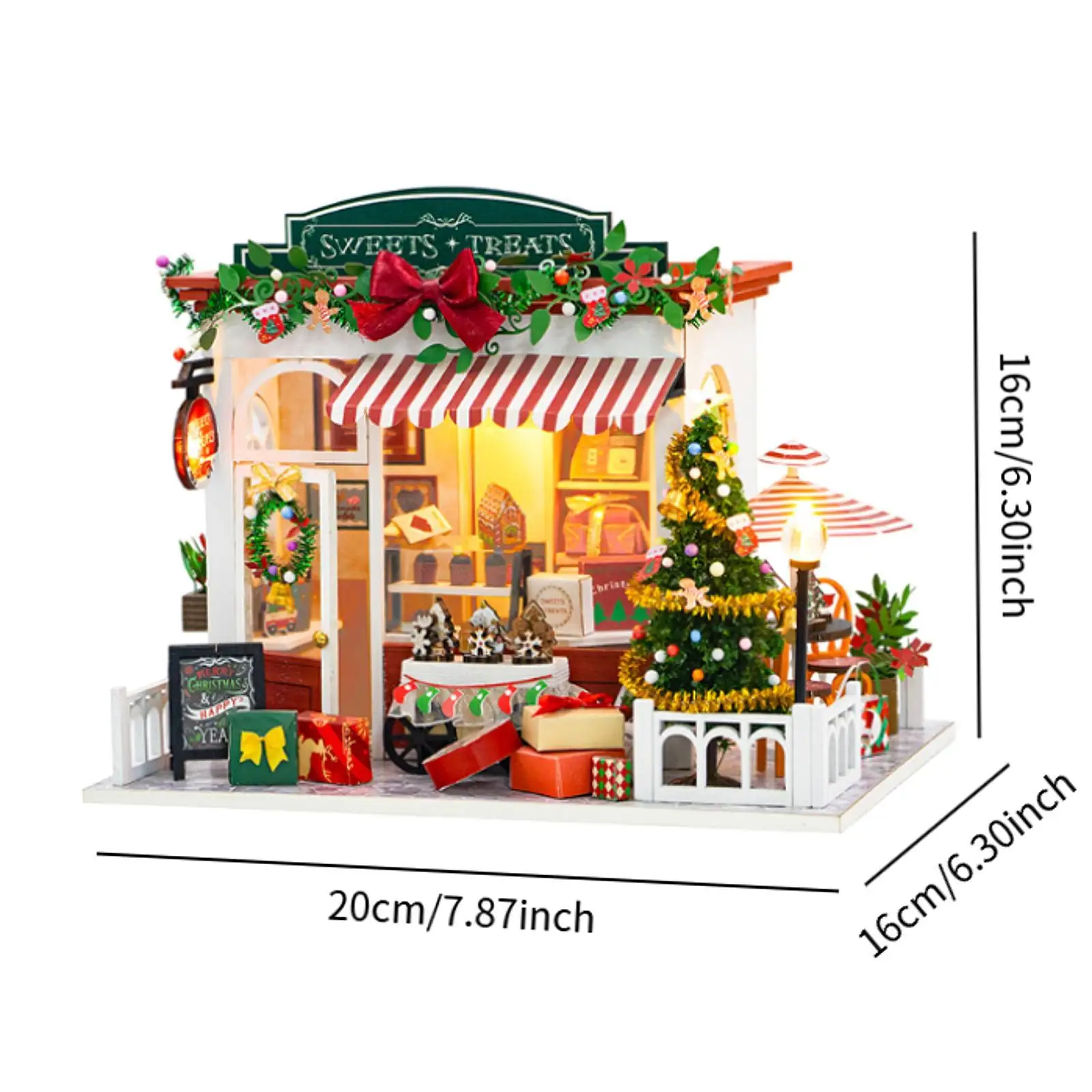 Casa de muñecas de Navidad DIY con luces y adornos, decoración de escritorio, Kit de casa de jardín en miniatura para Hobby, regalos de Navidad, habitación, tienda