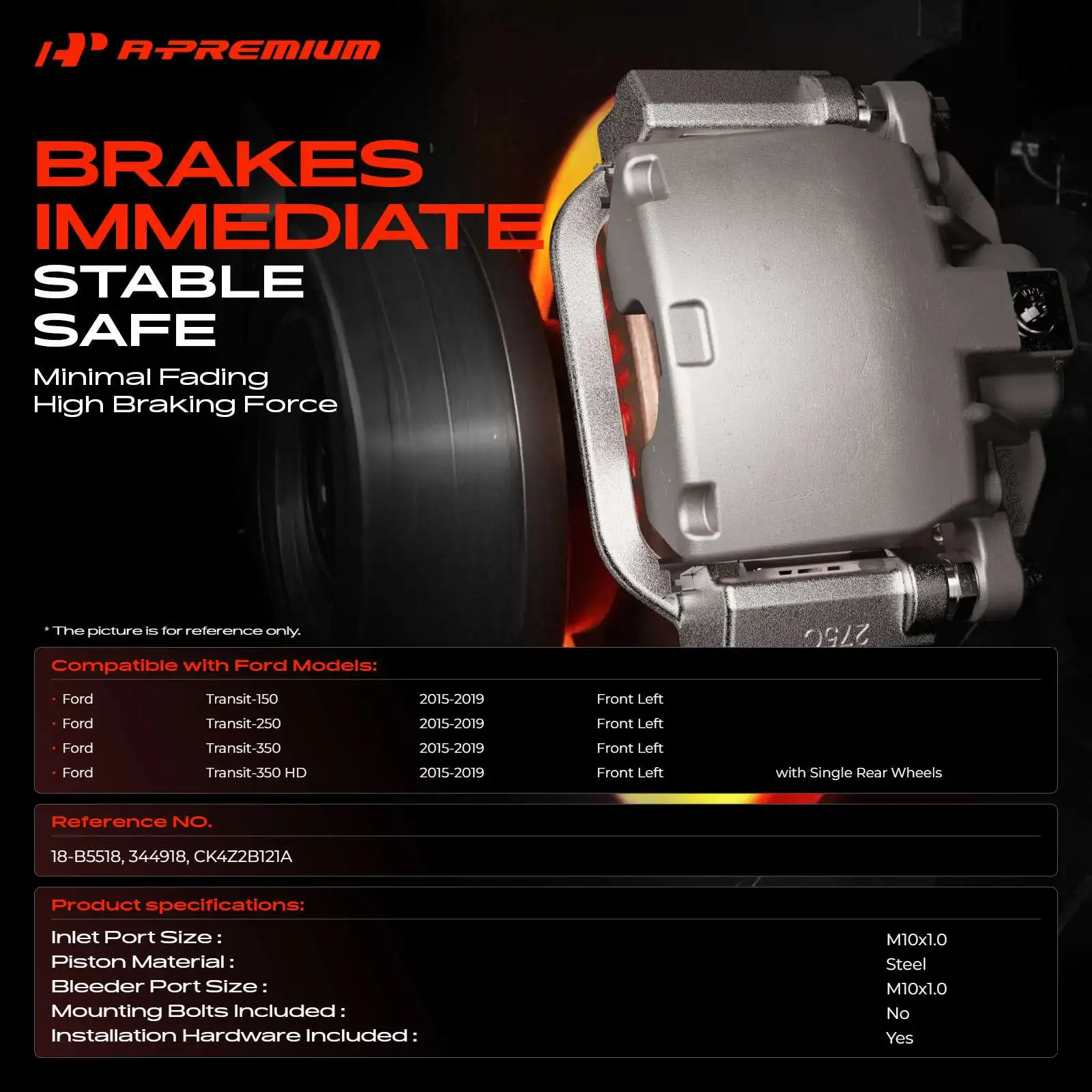 A-Premium Front Left Disc Brake Caliper withBracket for Ford Transit-150 Transit-250 Transit-350 Transit-350 HD 2015-2019