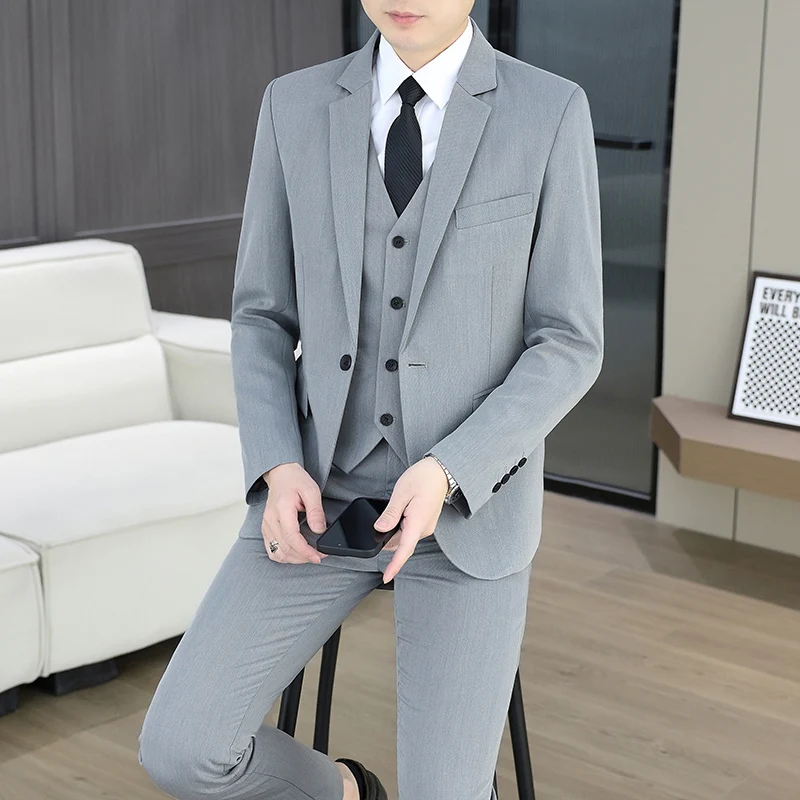 

Suit (Blazer+Vest+Trousers) Men's Fashionable Business Outdoor Formal Wear, Professional Wedding Groom and Best Man Casual Suit