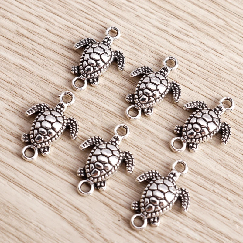 Tusember 20 Stück 14*21mm Schildkröten-Anhänger Tibetisch Silberfarben Schildkröten-Charms DIY Handgemachtes Antik-Schmuckzubehör – Detail 4