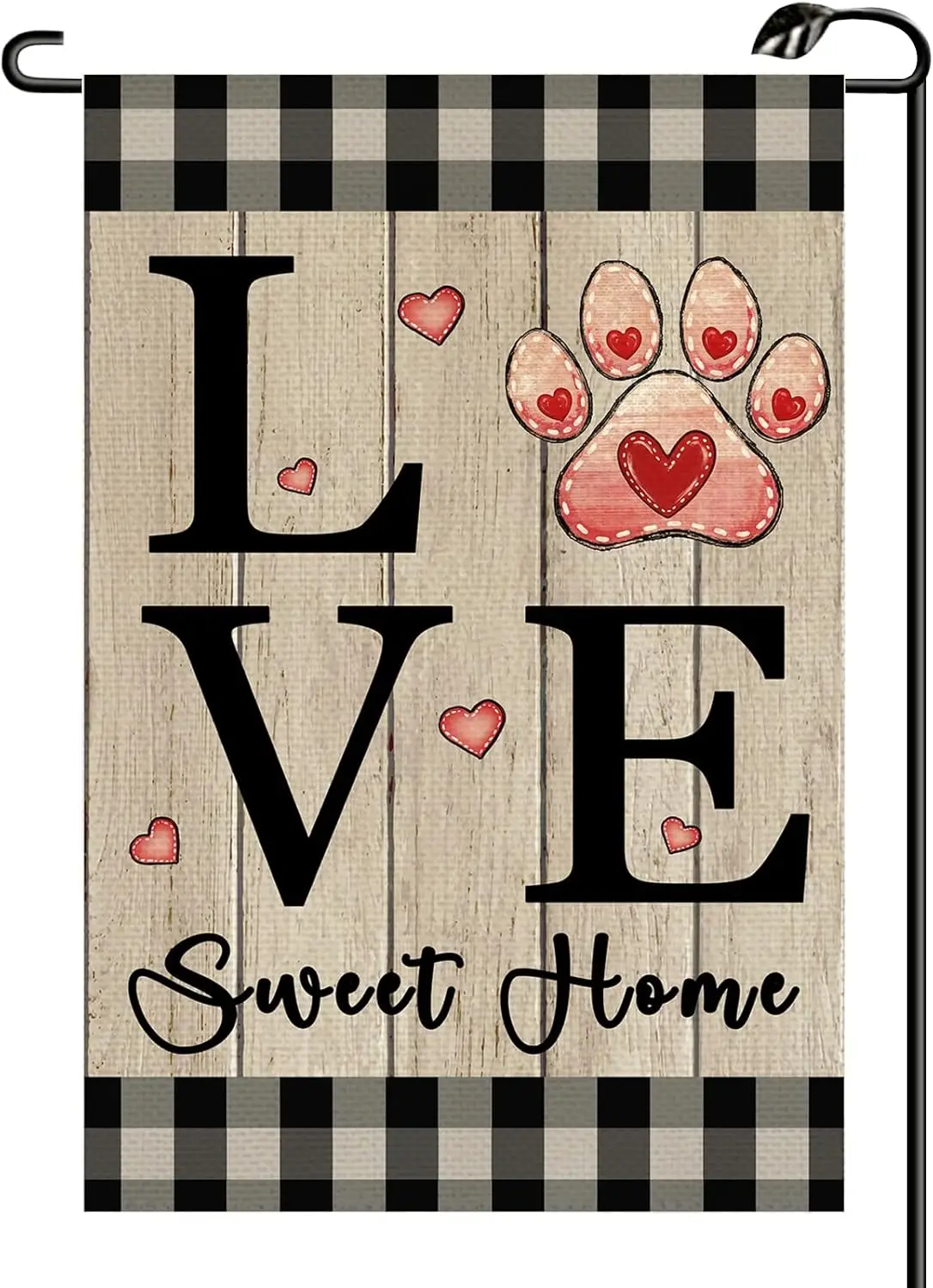 Paw Print Valentines Day Garden Flag 12x18 Inch Vertical Double Sided Sweet Home Plaid Small Flags Anniversary Wedding Outsi SSL