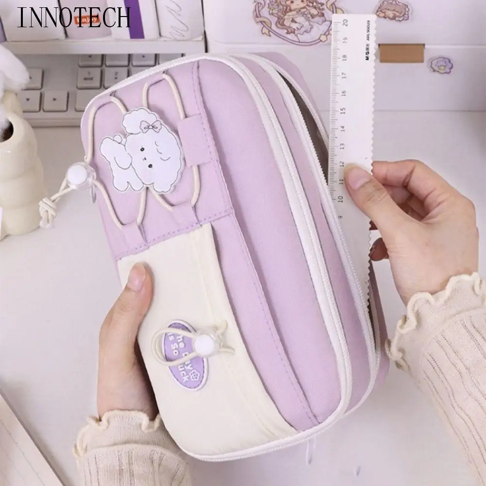 

Kawaii Large Capacity Student Pencil Case Multi-layer INS Cute Pencil Pouch Canvas Flip Style Gel Pen Organizer Gift
