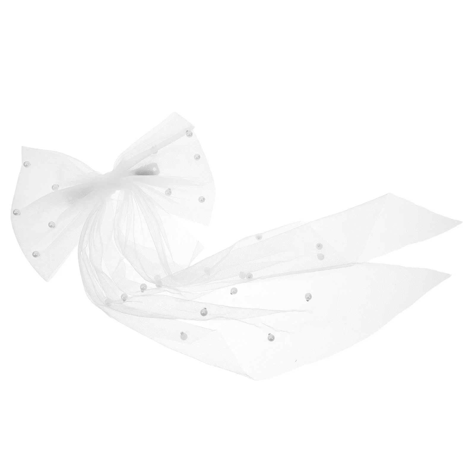

Bridal Hair Bow Clip Artificial Pearl Vintage Style Lightweight Tulle Wedding Accessory Bride Hairpiece for Garden Beach