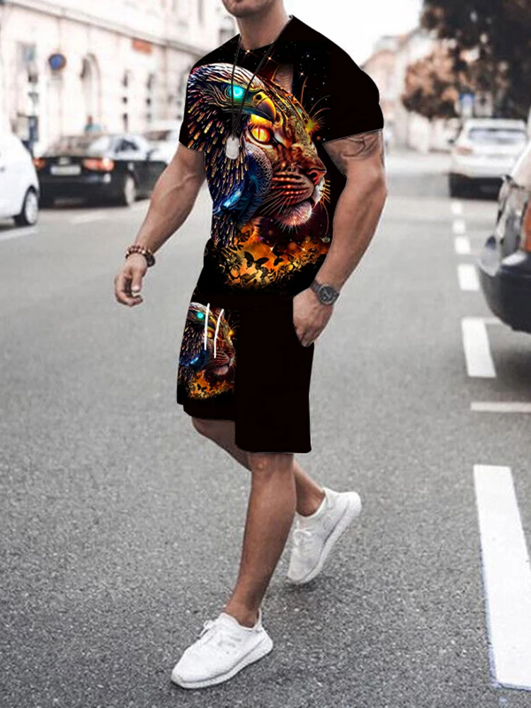 Traje de verano para hombre, camiseta de manga corta informal a la moda para todos los días, pantalones cortos cómodos sueltos para deportes al aire