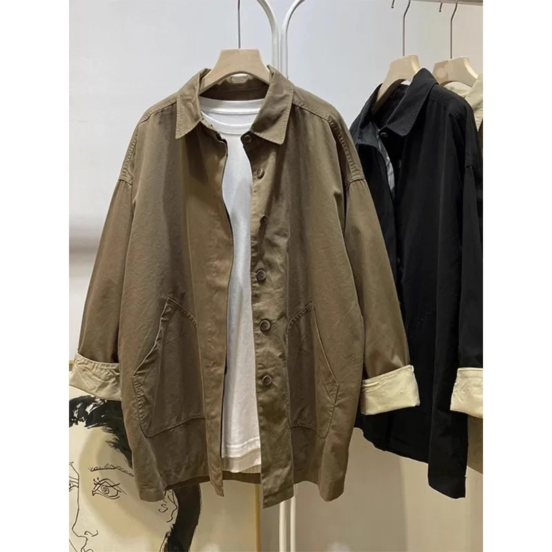 SuperAen Japan Niche Tooling Jacket Women's Spring and Autumn Loose Casual Medium and Long Pocket Trench Coat Top