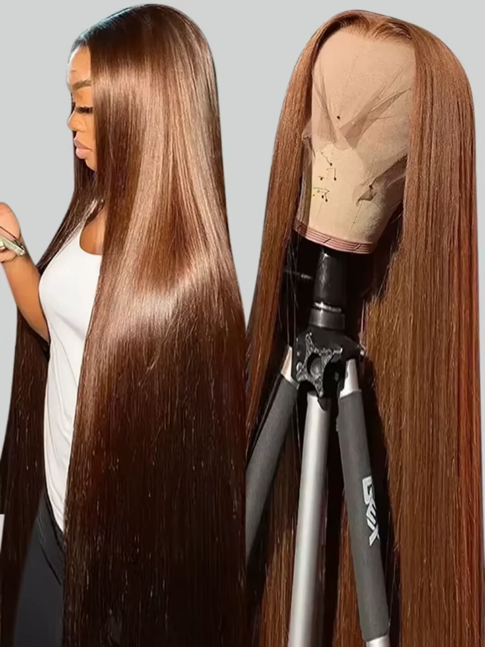 #4 Chocolate Brown 40 46 inch Long Lace Front Straight Human Hair Wig Colored Wig 13x4 13x6 HD Transparent Lace Full Frontal Wig