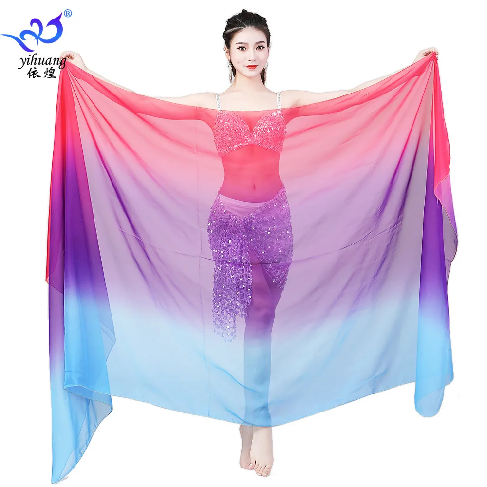 Belly Dance Gradual Color Scarf Opening Dance Colorful Large Size Hand Throwing Yarn Dance Cloth Show Accessories Show Scarf