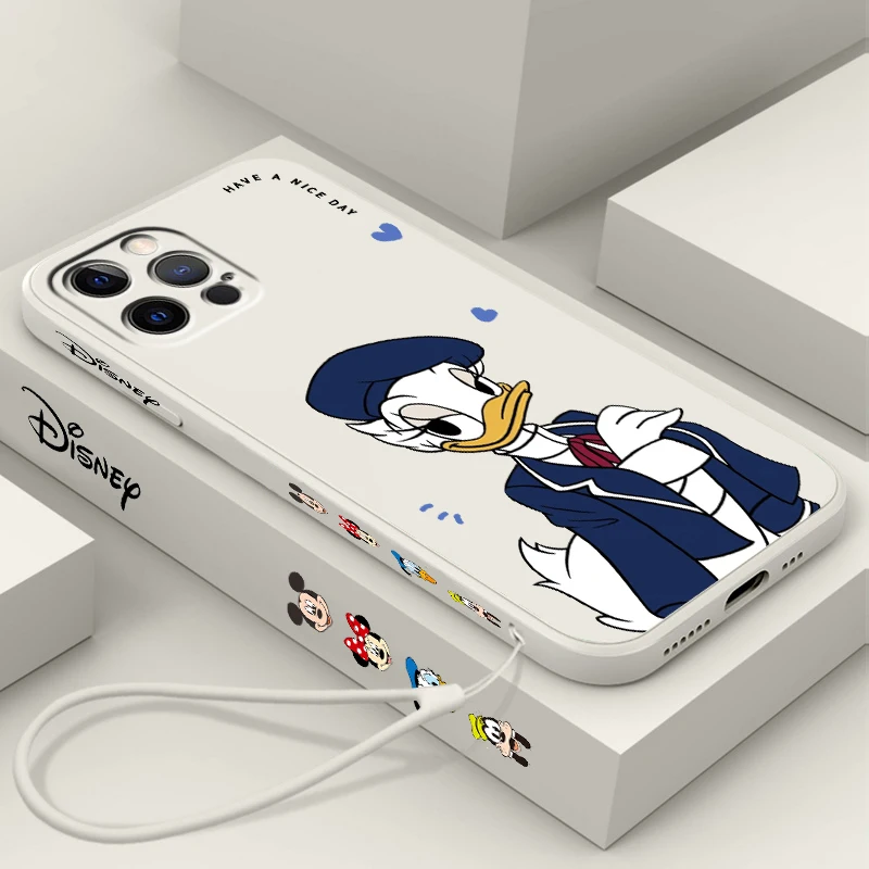 

Disney Donald Daisy Duck Lover Liquid Left Rope For Apple iPhone 15 14 13 12 11 XS XR X 8 7 SE Pro Max Plus Mini Soft