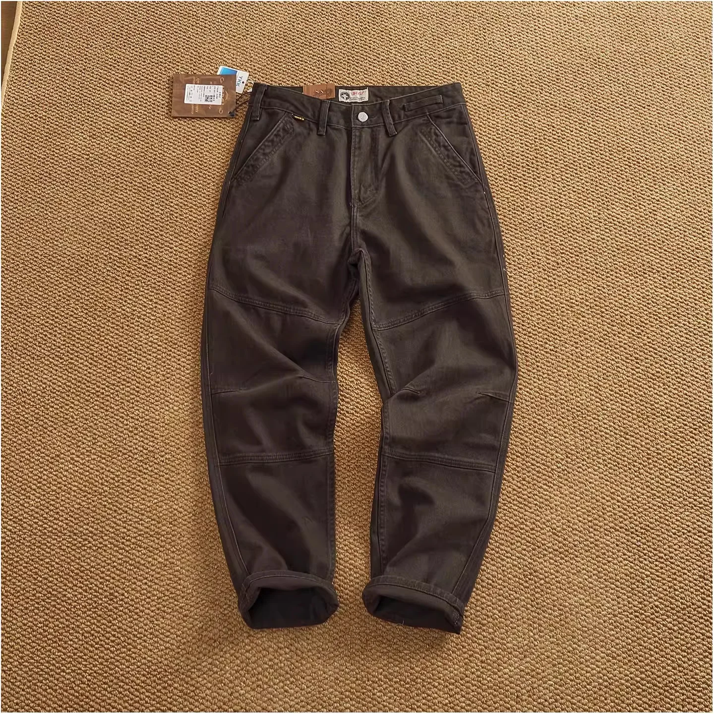 Retro Heavyweight Minimalist Workwear Pants Men\'s Loose Straight Leg Casual 100% Cotton Twill Woven 3D Stand Cut Tapered Pants