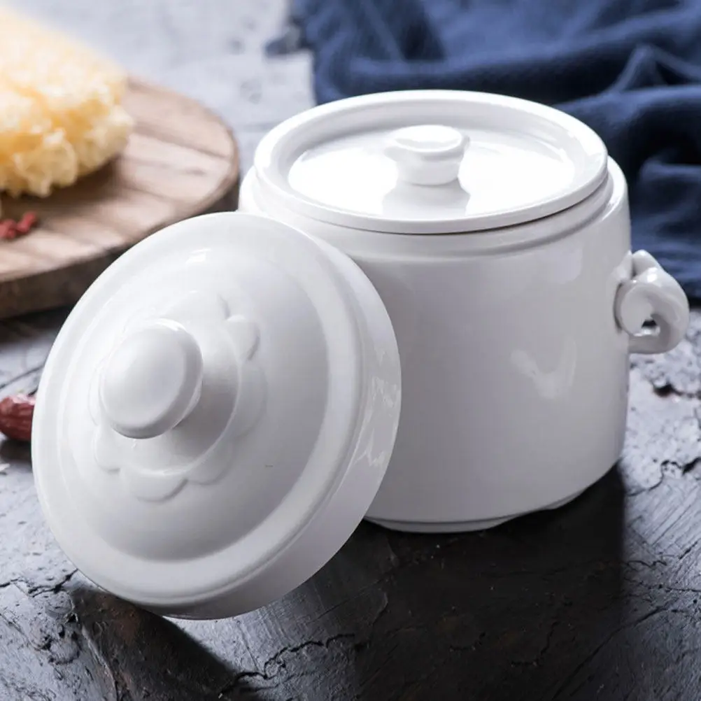 1Pcs Elegant Ceramic Steaming Bowl with Handle Heat Resistant Easy Clean Sturdy Soup Cup for Family Restaurant Study Outdoor Use