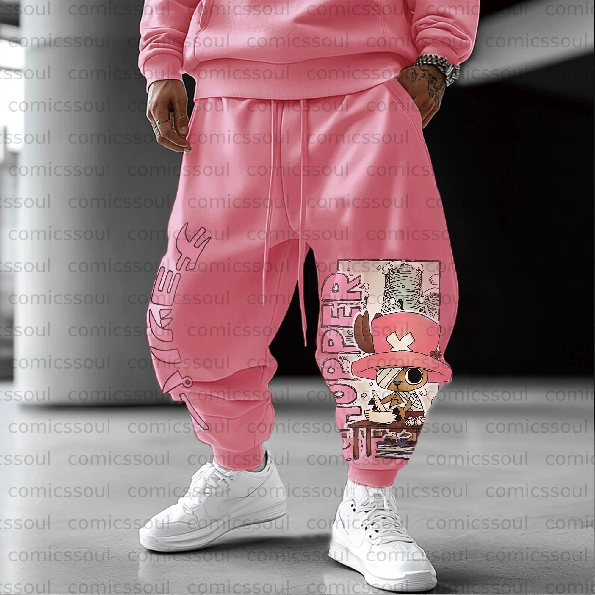 

ONE PIECE Chopper Розовый комплект с капюшоном и брюками из двух предметов, унисекс, свободная посадка для бега, уличная одежда для мужчин и женщин, осень-зима, повседневная одежда