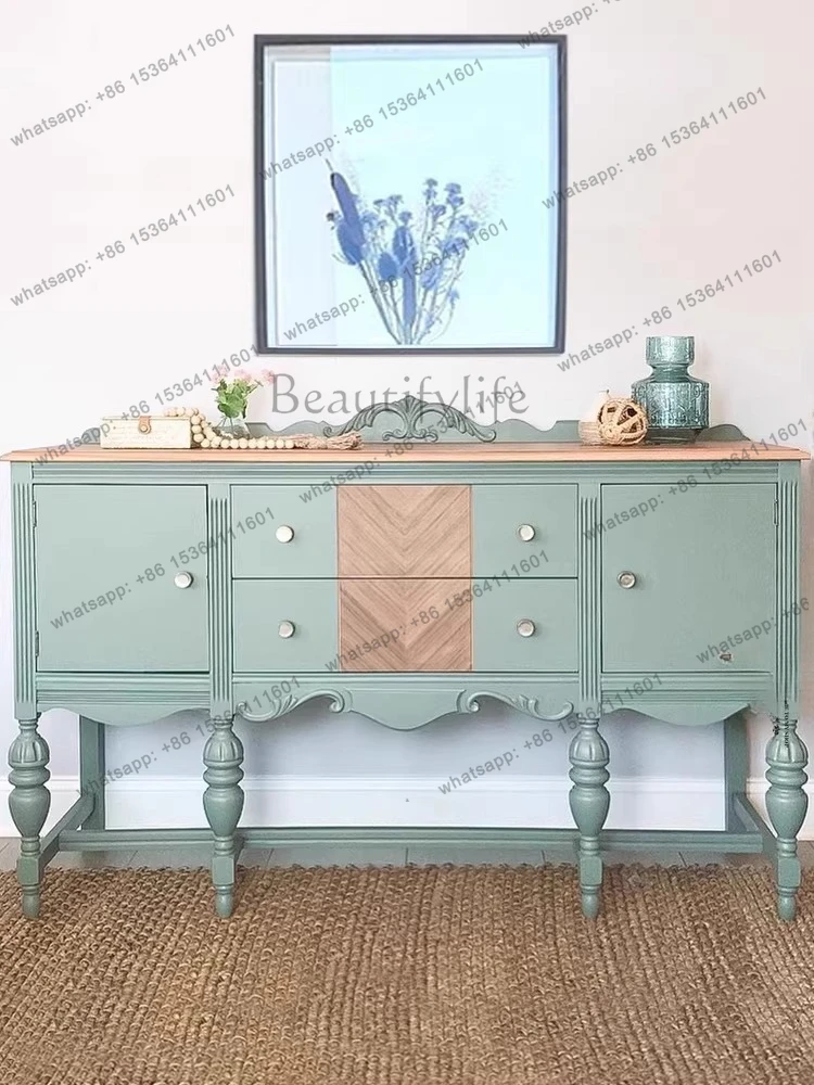 French neoclassical entrance decorative cabinet American retro solid wood carving storage side cabinet