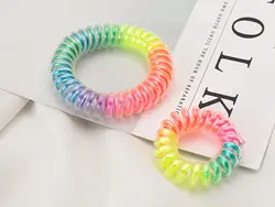 10 Rainbow Spiral Coil Jelly Elastic Hair Scrunchies Telephone Cord Ponytail