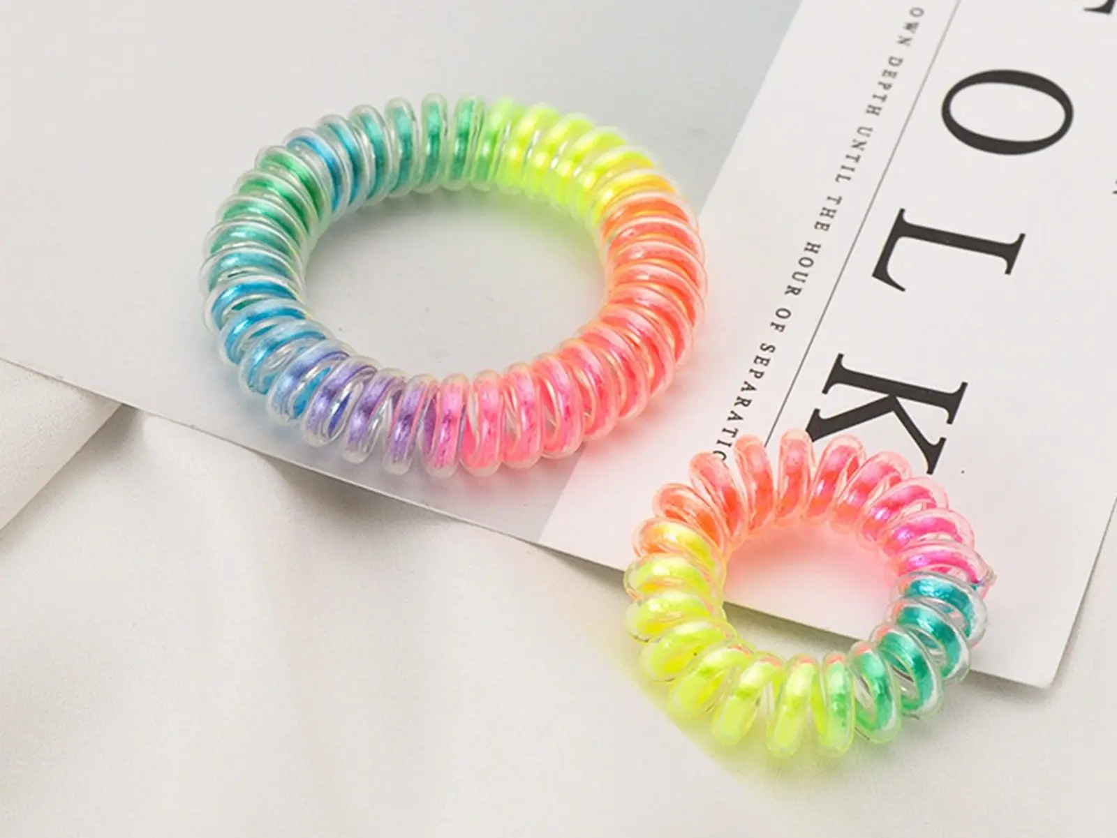 10 Rainbow Spiral Coil Jelly Elastic Hair Scrunchies Telephone Cord Ponytail