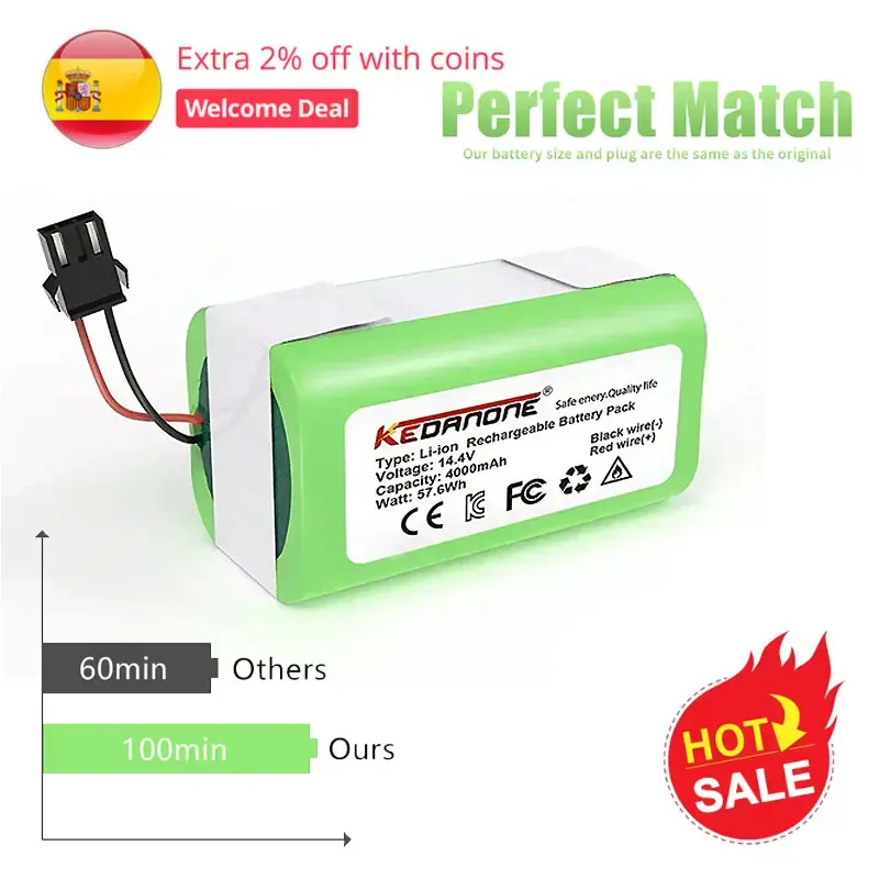 Batteria di ricambio 14,4V 4000mAh per Conga 990 1090 Tesvor X500 Ecovacs Deebot N79 N79S DN622 Eufy RoboVac 11 11S RoboVac 30