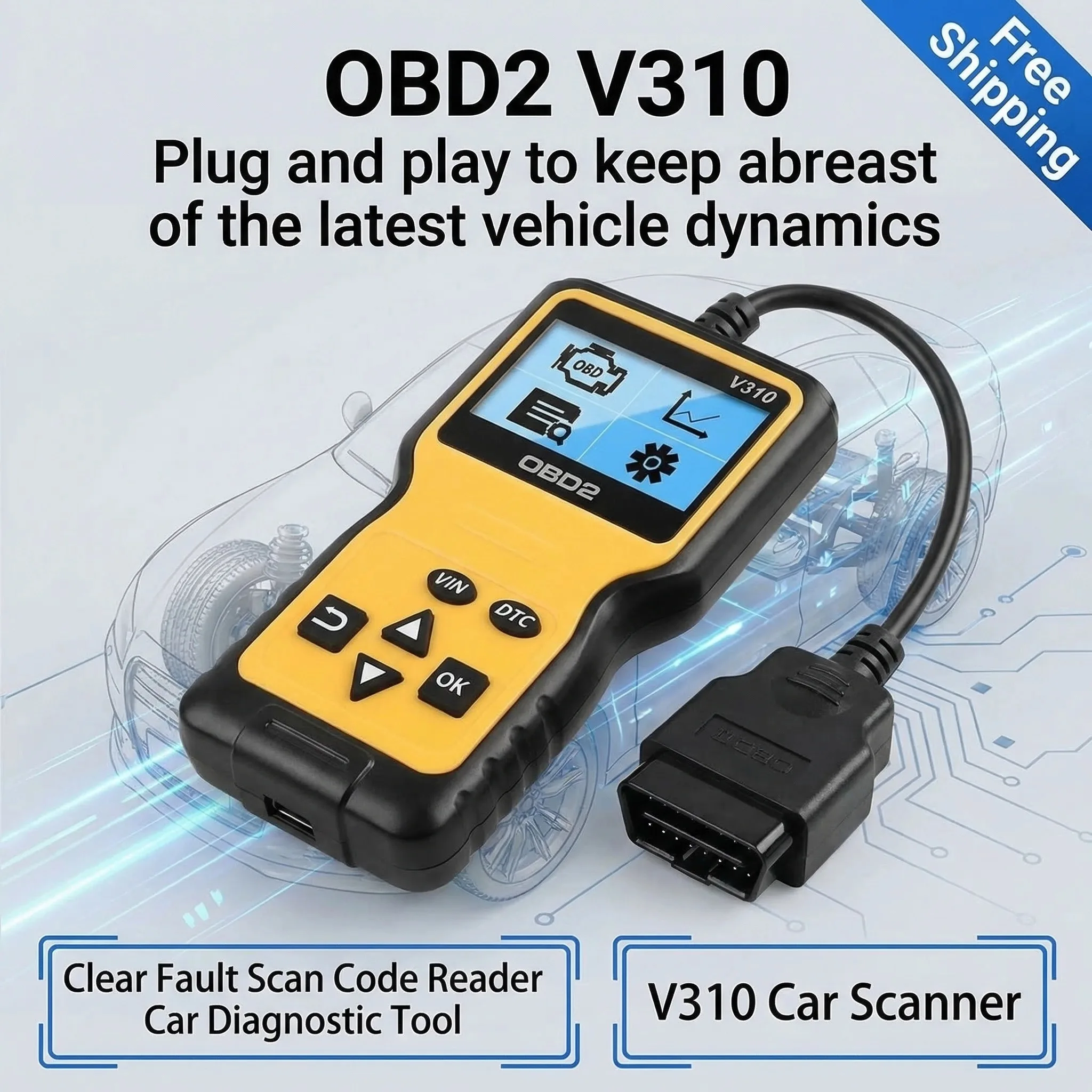 

Автосканер OBD2 V310, 12В, считыватель кодов неисправностей, диагностический инструмент для легковых и грузовых автомобилей, двигателей J1939, J1587, J1708 OBD