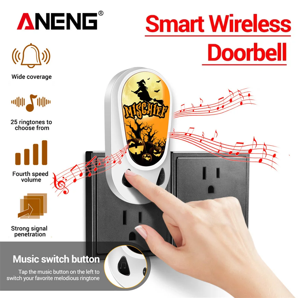

ANENG MISCHIEF wireless doorbell with 25 chord ringtones and four levels of volume for home Halloween creative theme doorbell