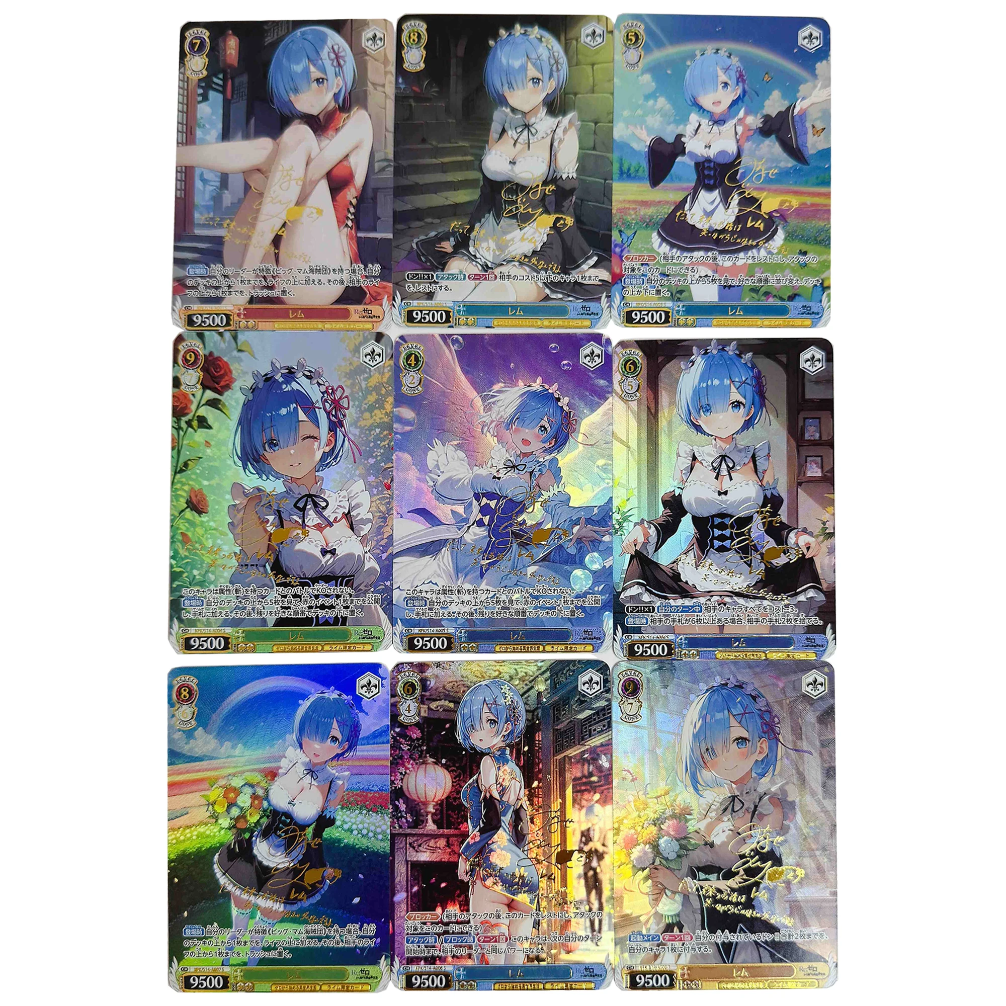 

9Pcs/set Diy Self Made Rem Ws Collection Card Cute Refraction Color Flash Hot Stamping Anime Female Character Cards Gift Toys