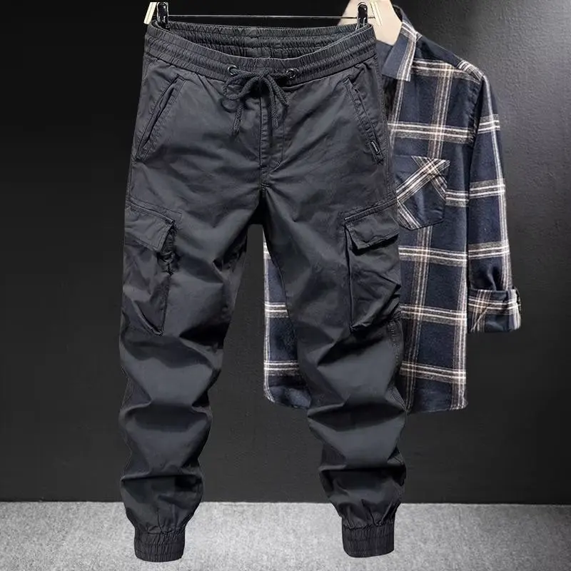 Moda lavoro casual per uomo primavera e autunno marchio alla moda piedi larghi tinta unita lavoro pantaloni casual americani