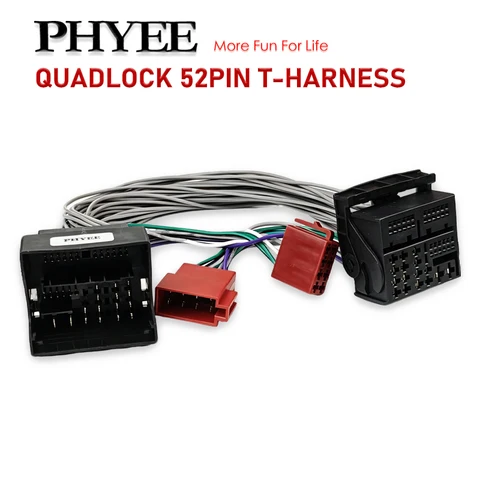 Кабель-адаптер PHYEE MQB Quadlock 52Pin T-Harness для VW Golf 7 Passat B8 Octavia MIB, для автомобильных радиоприемников и DSP-усилителей, без урезки проводки
