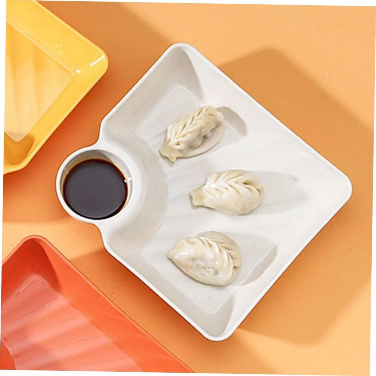 5pcs Chips and Salsa Serving Dish, White Reusable Chip and Dip Bowl Serving Dishes for Entertaining Plastic Dip Tray Plate with Dipping Sauce Compartment