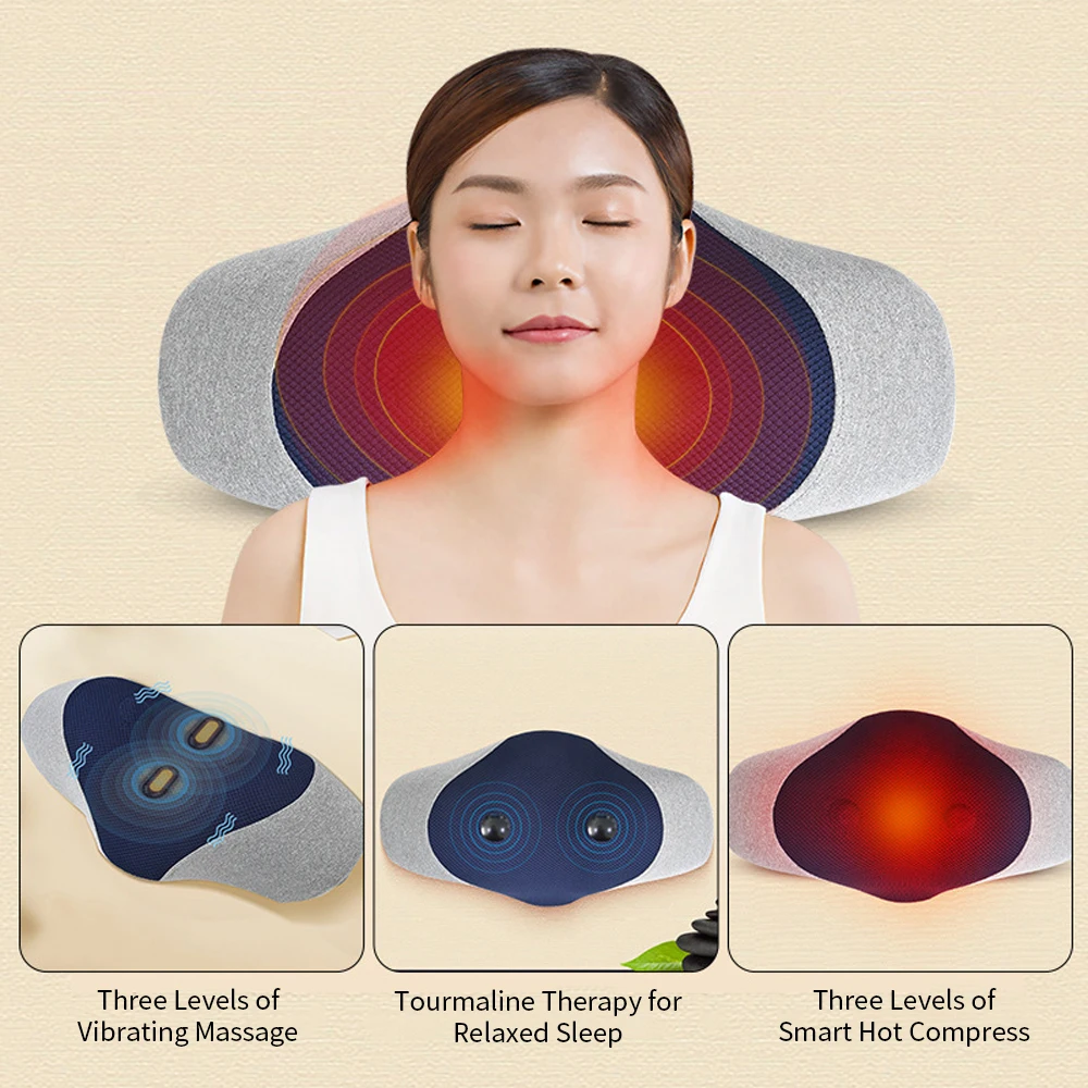 Heated Neck Massager Electric Massager Cervical Pillow Hot Compress Vibration Massage Neck Traction Relax Sleeping Pillow Spine